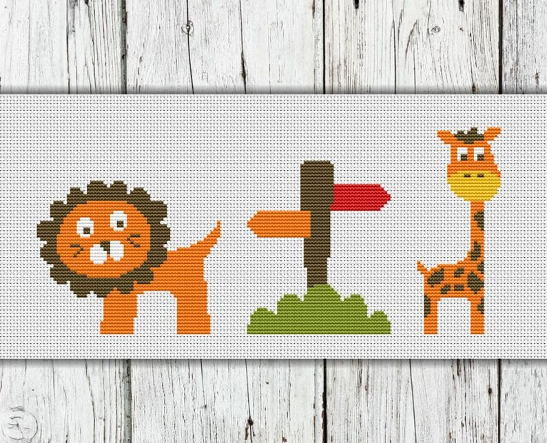 Cute Animals Counted Cross Stitch Pattern Zoo Collection Etsy - Zoo Animal Cross Stitch Patterns