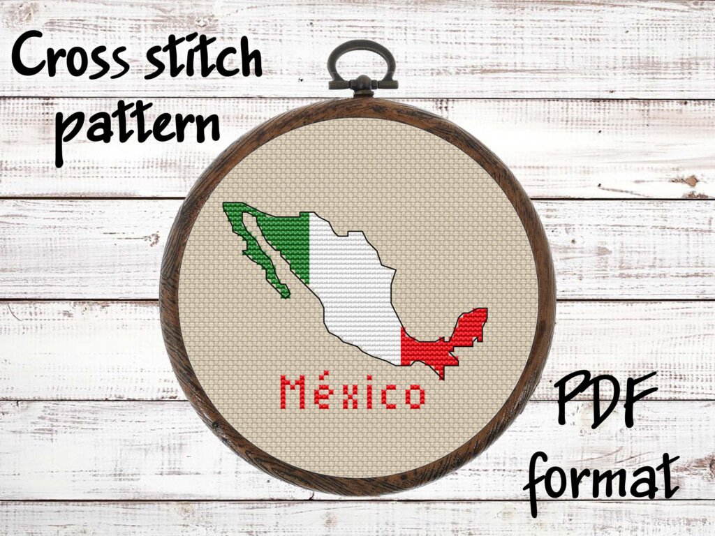  Digital Mexico Map Cross Stitch Pattern Modern Mexican Flag Xstitch  - Mexican Flag Cross Stitch Pattern
