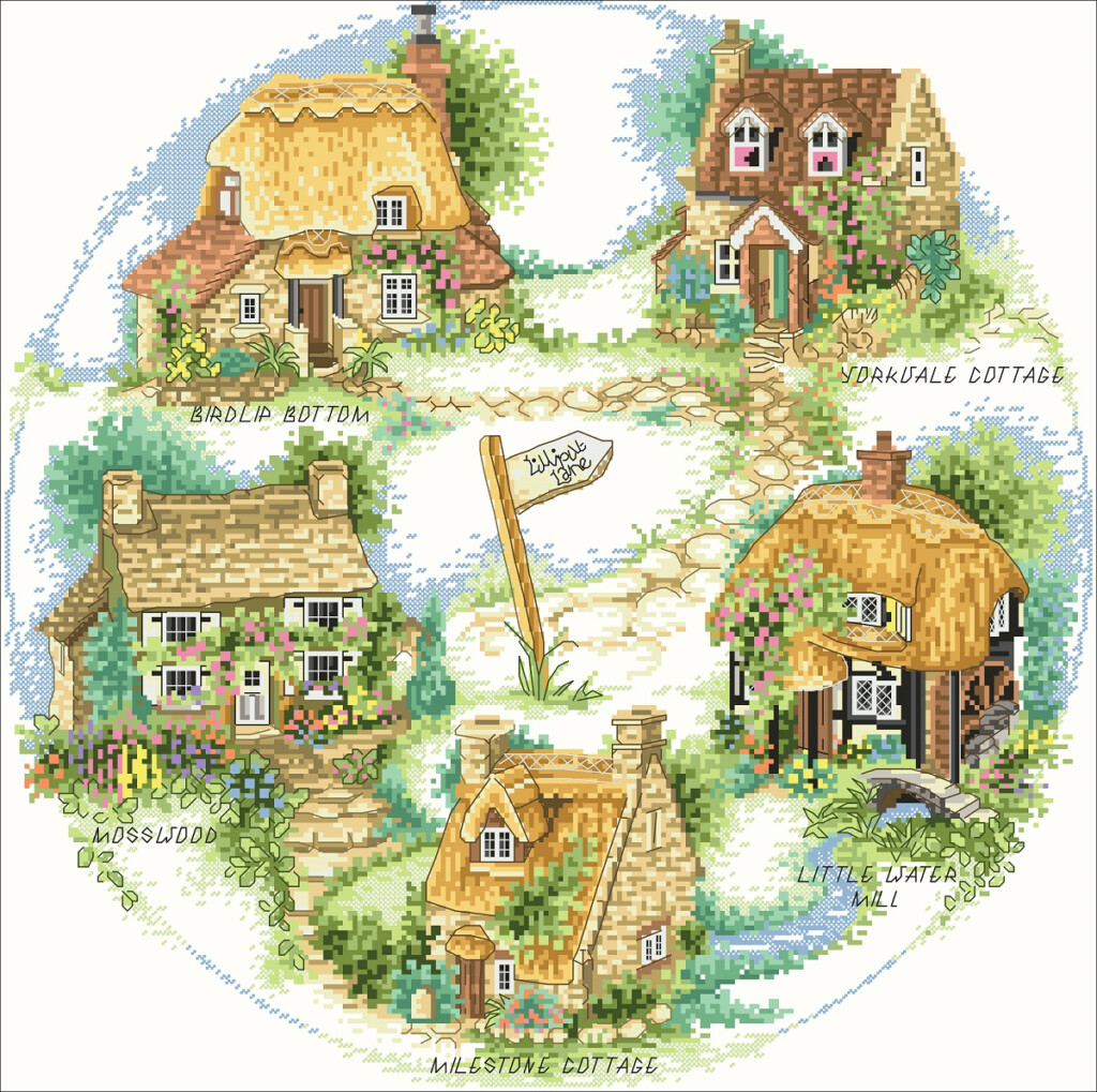 Digital Vintage Cross Stitch Pattern House Village ENGLI Inspire  - Snow Village Cross Stitch Pattern