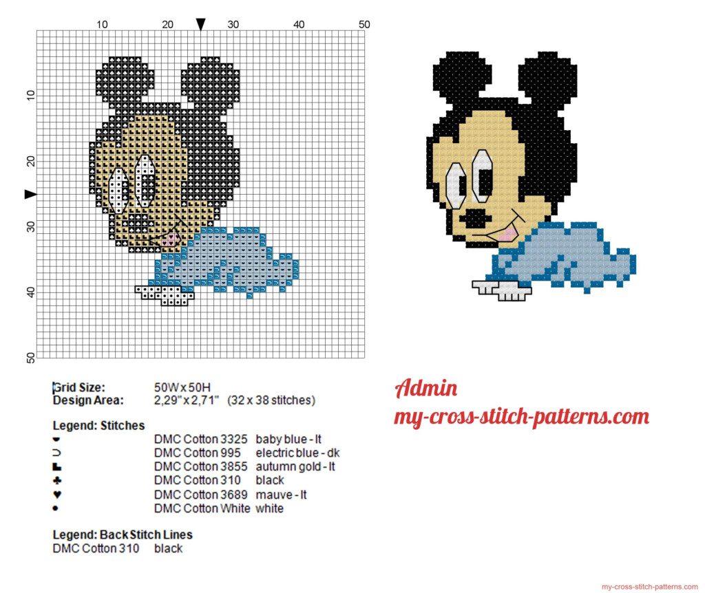 Disney Baby Mickey Mouse Small Cross Stitch Pattern Free Cross Stitch  - Mickey Mouse Christmas Cross Stitch Patterns