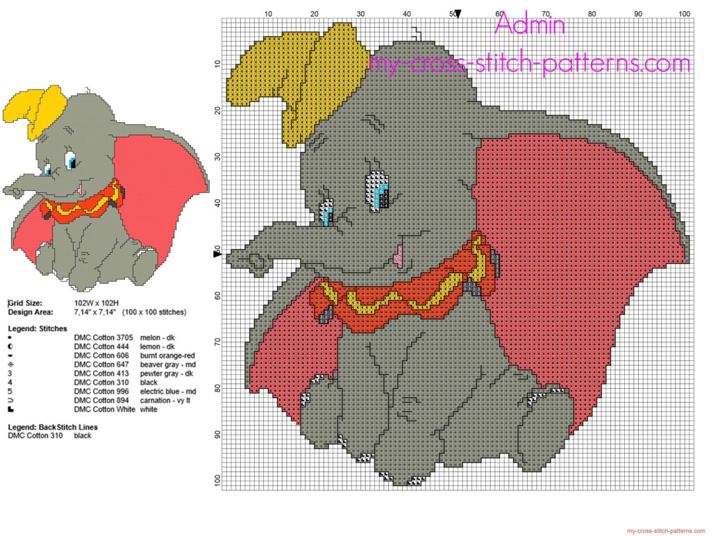 Disney Dumbo Flying Elephant Cross Stitch Pattern 100 X 100 Stitches 9  - Free Dumbo Cross Stitch Patterns