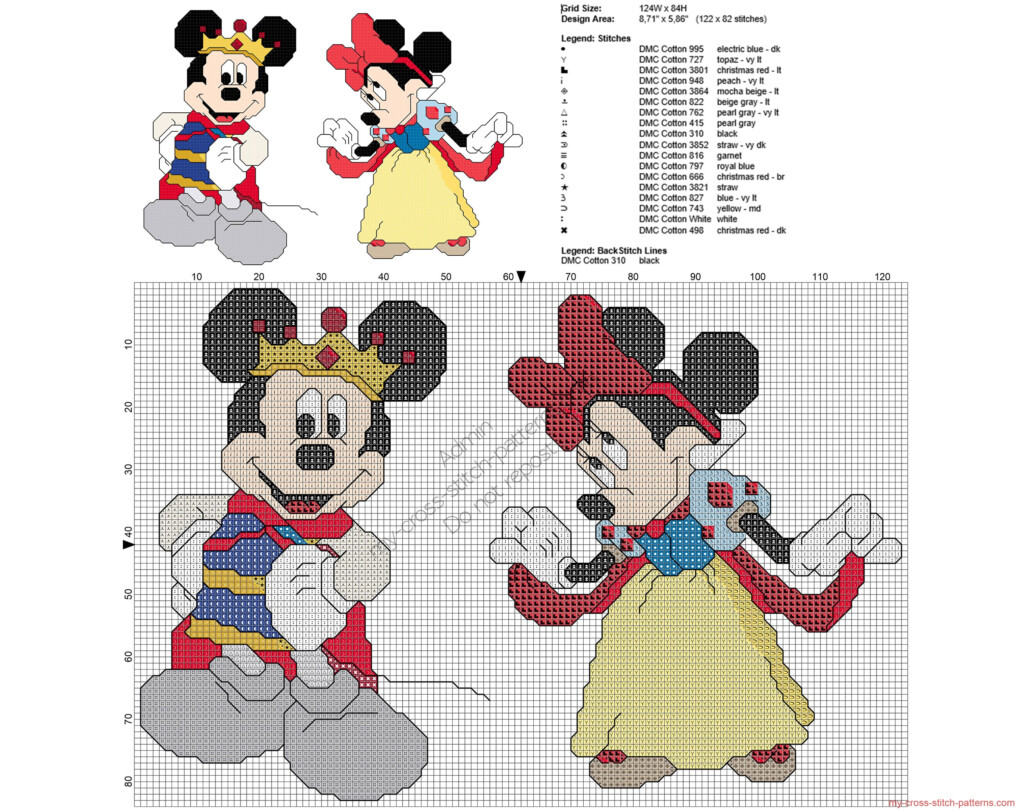 Disney Mickey And Minnie Mouse As Snow White Cross Stitch Pattern  - Vera The Mouse Cross Stitch Patterns