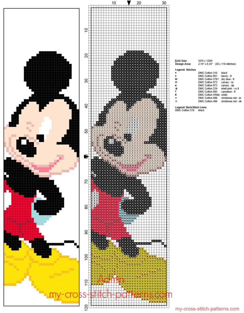 Disney Mickey Mouse Children Bookmark Free Cross Stitch Pattern Free  - Cross Stitch Mickey Mouse Patterns
