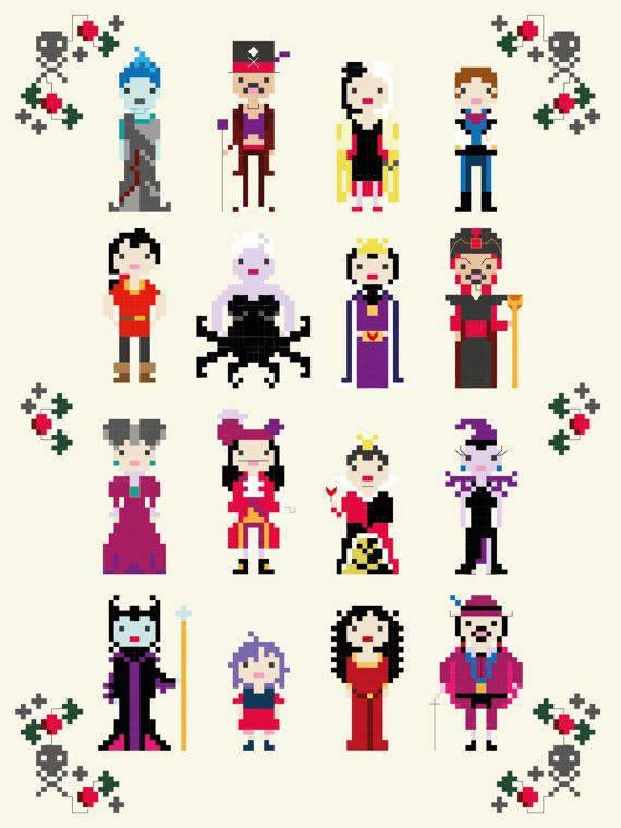 Disney Villains Cross Stitch Pattern Pixel Sampler PDF Etsy UK - Disney Villains Cross Stitch Pattern