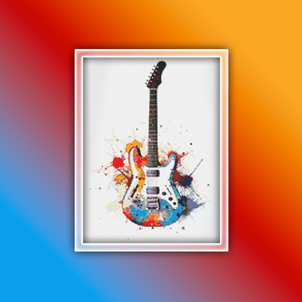 Electric Guitar Cross Stitch Pattern 1 Instant PDF Download Colorful  - Electric Guitar Cross Stitch Pattern