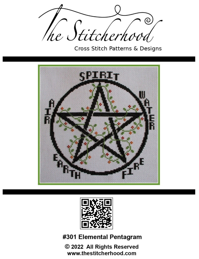 Elemental Pentagram Cross Stitch Pattern Wicca Cross Stitch Design - Free Wiccan Cross Stitch Patterns