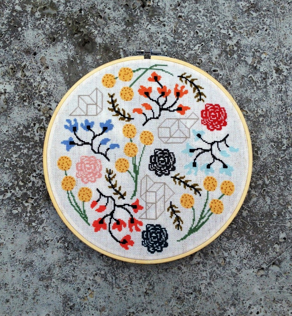 Floral Boogie Modern Cross Stitch Pattern PDF Instant - Contemporary Cross Stitch Patterns Free