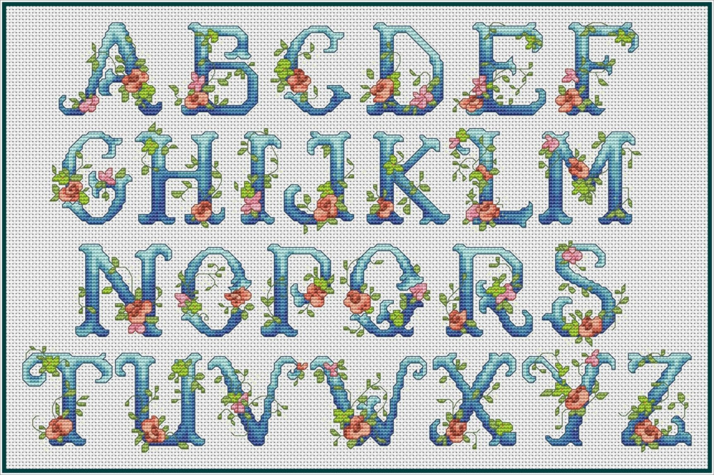 Floral Monogram Alphabet Cross Stitch Pattern Roses Alphabet Etsy  - Fancy Cross Stitch Letter Patterns
