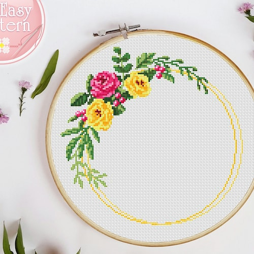 Floral Wreath Cross Stitch Pattern PDF Flower Cross Stitch Etsy - Cross Stitch Flower Wreath Pattern
