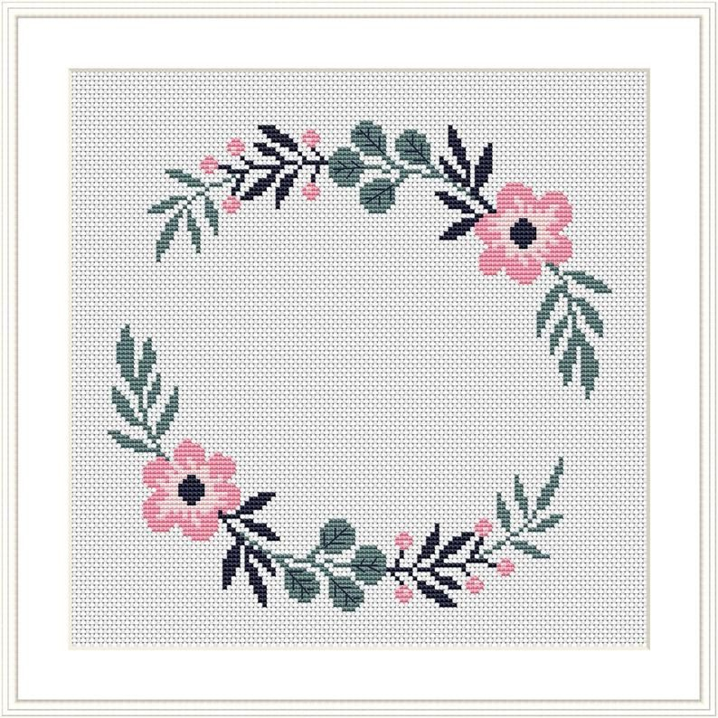 Floral Wreath Cross Stitch Pattern PDF Flower Cross Stitch Modern  - Cross Stitch Flower Wreath Pattern