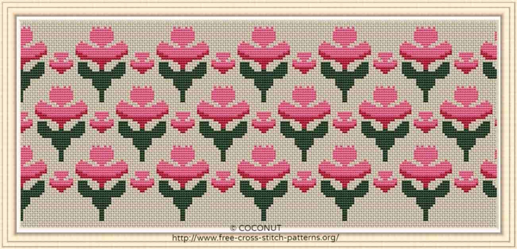 FLOWER BORDER 14 FREE AND EASY PRINTABLE CROSS STITCH PATTERN  - Easy Flower Cross Stitch Patterns