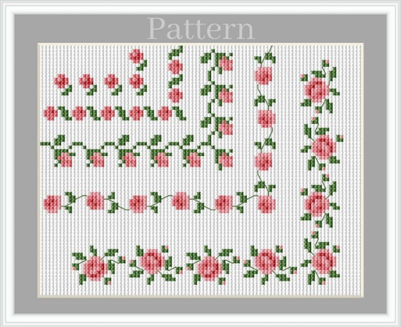 Flower Border Cross Stitch Pattern Rose Border Floral Etsy - Flower Border Cross Stitch Pattern