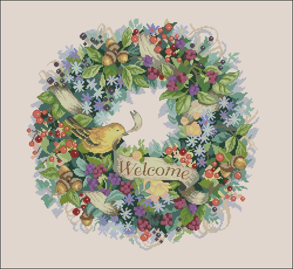 Flower Wreath Cross Stitch Pattern Colorful Art X stitch Chart  - Cross Stitch Flower Wreath Pattern