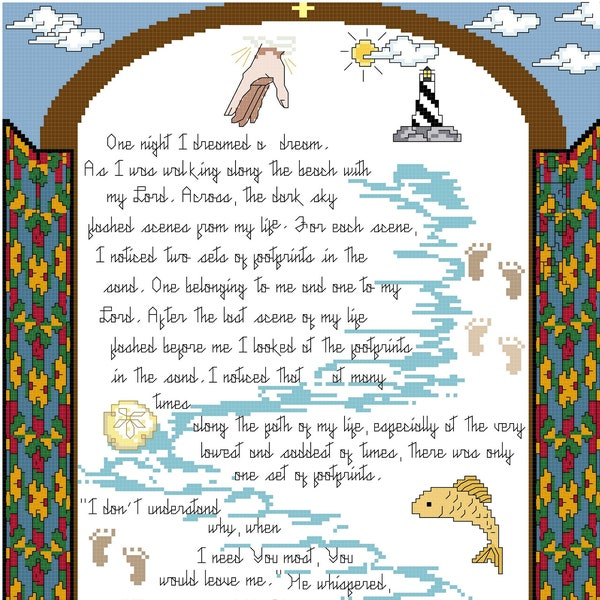 Footprints In The Sand Cross Stitch Etsy - Free Footprints In The Sand Cross Stitch Pattern