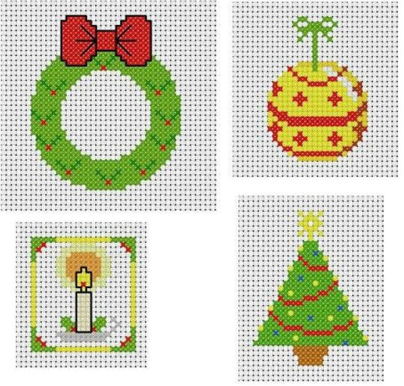 Four Simple Christmas Cross Stitch Patterns For Card Making Etsy - Simple Small Christmas Cross Stitch Patterns