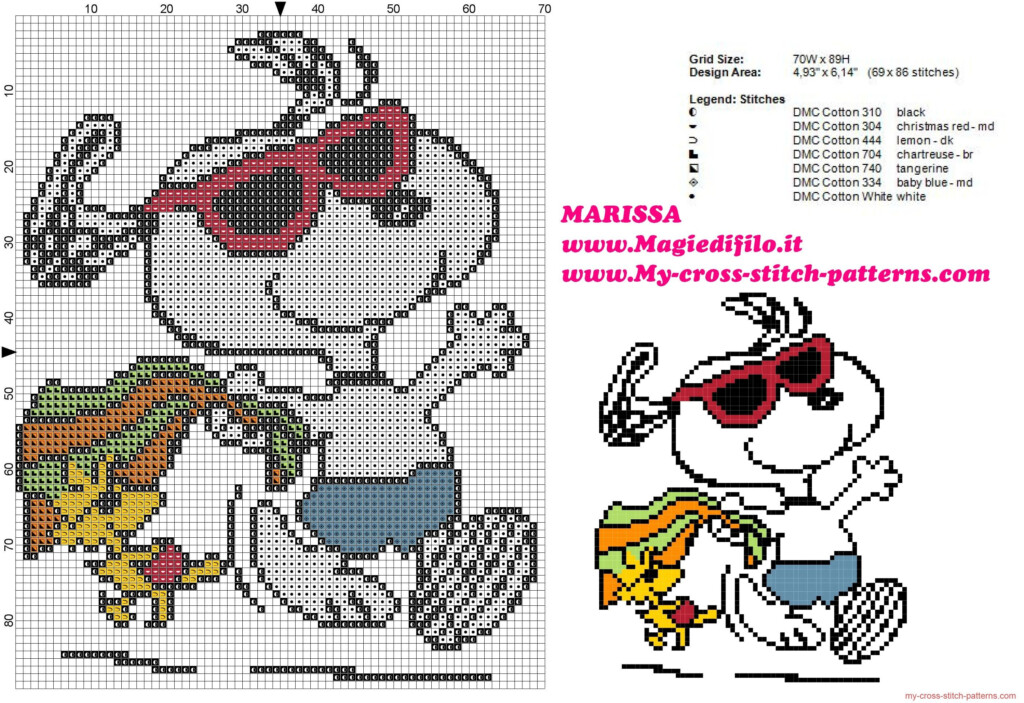 Free Cross Stitch Pattern Peanuts Snoopy And Woodstock On Vacation  - Free Peanuts Cross Stitch Patterns