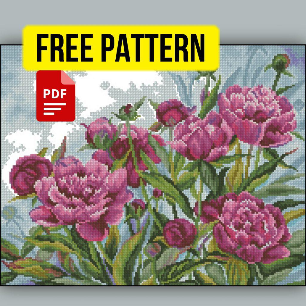  Free Cross Stitch Pattern With Peonies Free Large Cross Stitch  - Very Large Cross Stitch Patterns
