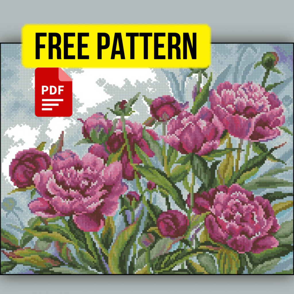 Free Large Cross Stitch Pattern With Beautiful Flowers Peonies This  - Downloadable Large Cross Stitch Patterns Free