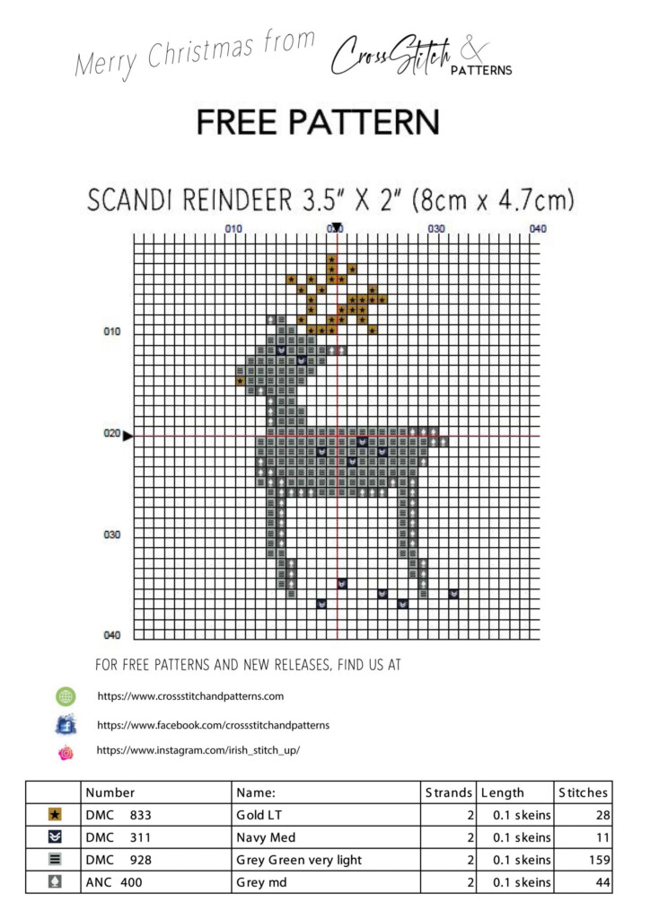 FREE Scandi Reindeer Motif Cross Stitch And Patterns - Free Primitive Christmas Cross Stitch Patterns