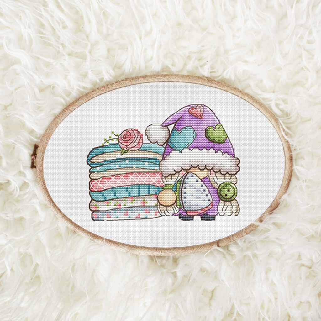 Girl Needleworker Cross Stitch Pattern Gnome Cross Stitch Chart Fiber  - Home Of A Needleworker Cross Stitch Pattern