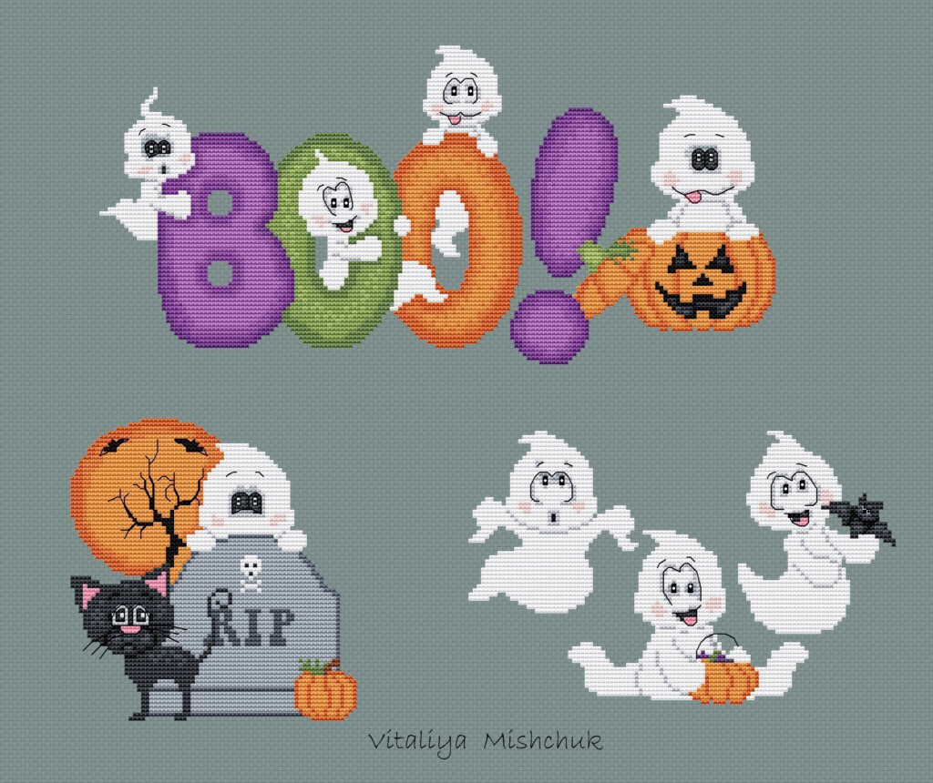 Halloween Ghost Cross Stitch Pattern PDF Spooky Happy Etsy  - Free Ghost Cross Stitch Patterns