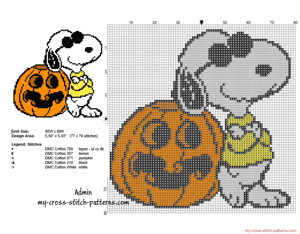 Halloween Snoopy With A Pumpkin Free Small Cross Stitch Pattern Free  - Printable Snoopy Cross Stitch Pattern Free