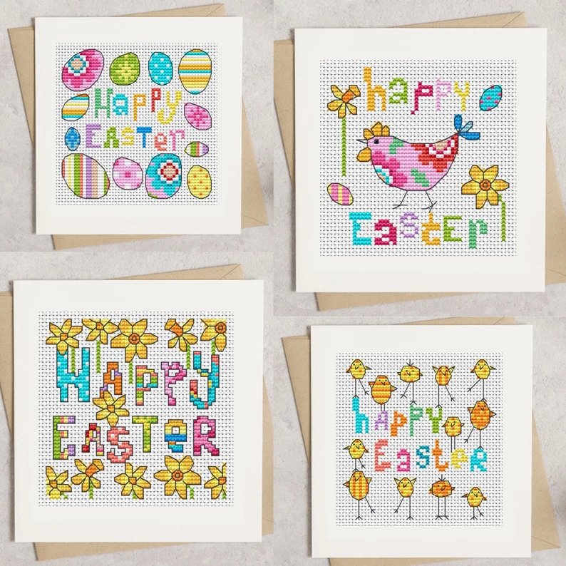 Happy Easter Cards Cross Stitch Pattern Lucie Heaton Digital PDF  - Cross Stitch Easter Card Patterns