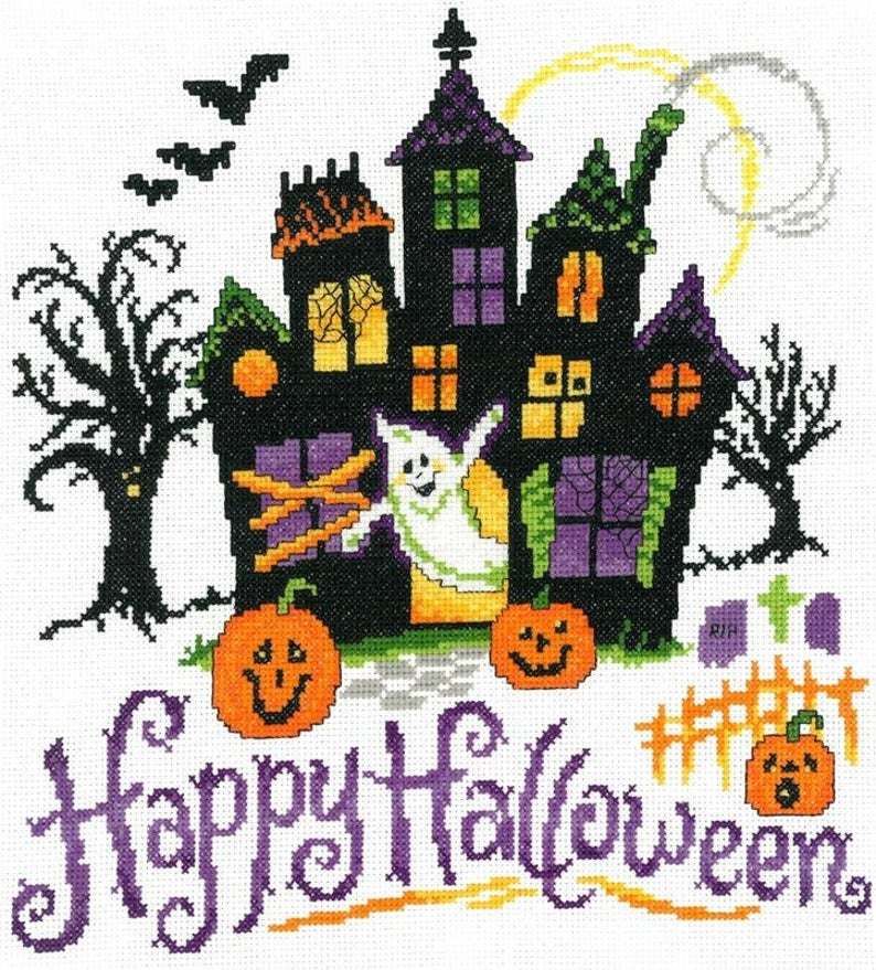 HAUNTED HALLOWEEN HOUSE Cross Stitch Pattern By Imaginating Anabella s - Free Large Halloween Haunted House Cross Stitch Patterns