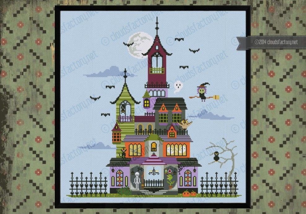 Haunted House Cross Stitch Cross Stitch Patterns - Free Large Halloween Haunted House Cross Stitch Patterns