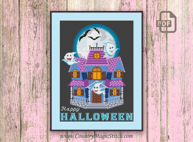 Haunted Mansion Cross Stitch Pattern Happy Halloween Cross Etsy - Haunted Mansion Cross Stitch Pattern