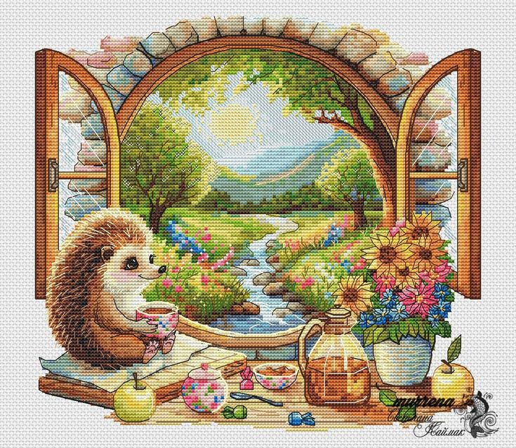 Hedgehog In A Forest Clearing Cross Stitch Hat Pattern PDF Instant  - Crochet Cross Stitch Hat Pattern