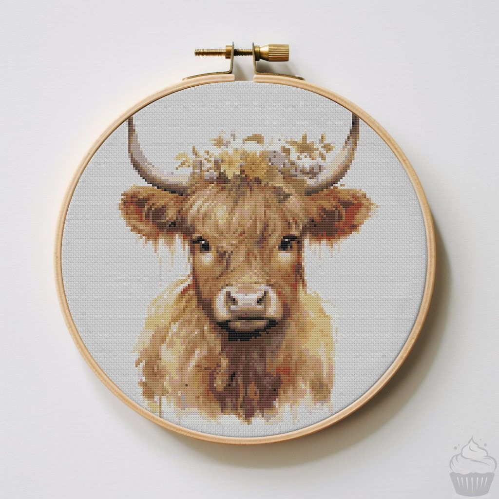Highland Cow Cross Stitch Pattern Hoop Embroidery PDF Instant Download  - Highland Cow Cross Stitch Pattern Free Pdf