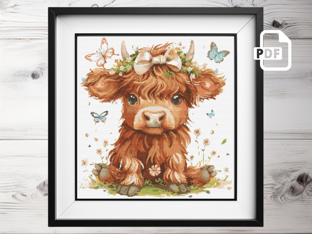 Highland Cow Cross Stitch Pattern PDF Cute Animal Cross Stitch Pattern  - Highland Cow Cross Stitch Pattern Free Pdf