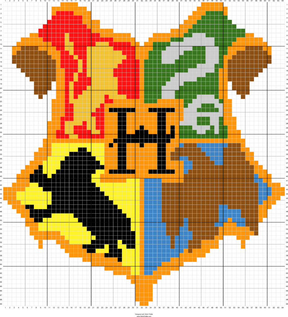 Hogwarts Crest Pixel Art Cross Stitch Harry Potter Pixel Art Pattern  - Hogwarts House Crest Cross Stitch Pattern