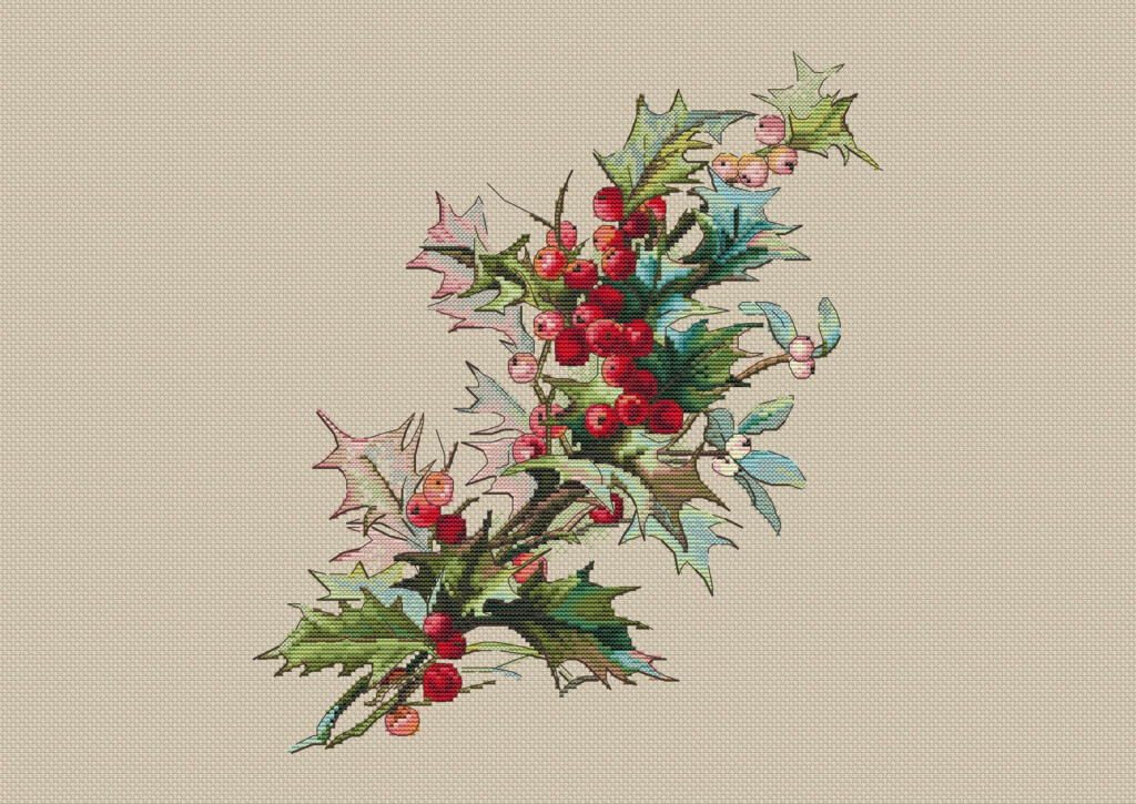 Holly Cross Stitch Pattern Pdf Embroidery Design Modern Cross Etsy - Cross Stitch Holly Pattern Free