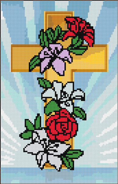 Holy Cross With Flowers Cross Stitch Designs - Holy Communion Cross Stitch Pattern
