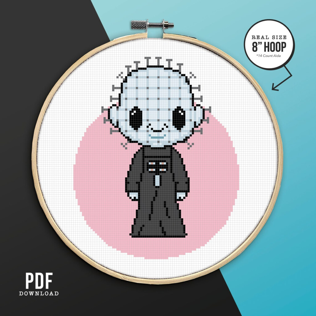Horror Movie Cross Stitch Pattern Hellraiser Pinhead Cute And Creepy  - Horror Movie Cross Stitch Pattern