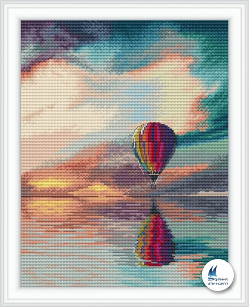 Hot Air Balloon Cross Stitch Pattern Code AU 084 Anna Ulchitskaya  - Hot Air Balloon Cross Stitch Pattern Free
