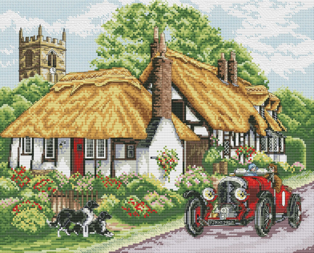 Houses Village Cross Stitch Pattern English Car Retro Digital Etsy - Snow Village Cross Stitch Pattern