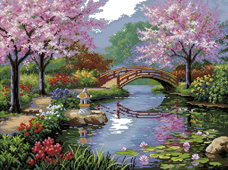 Japanese Garden Cross Stitch Pattern Etsy - Japanese Garden Cross Stitch Pattern