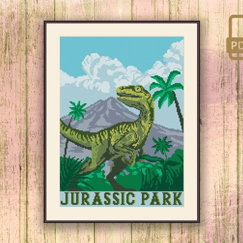 Jurassic Park Cross Stitch Pattern Dinosaur Cross Stitch Etsy - Jurassic Park Cross Stitch Pattern Free