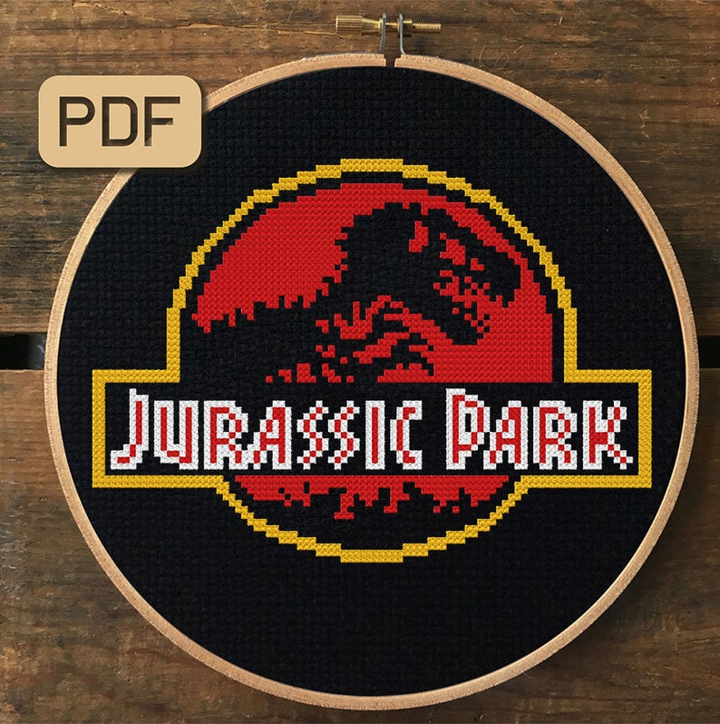 Jurassic Park Cross Stitch Pattern Jurassic World Cross Etsy - Jurassic Park Cross Stitch Pattern Free