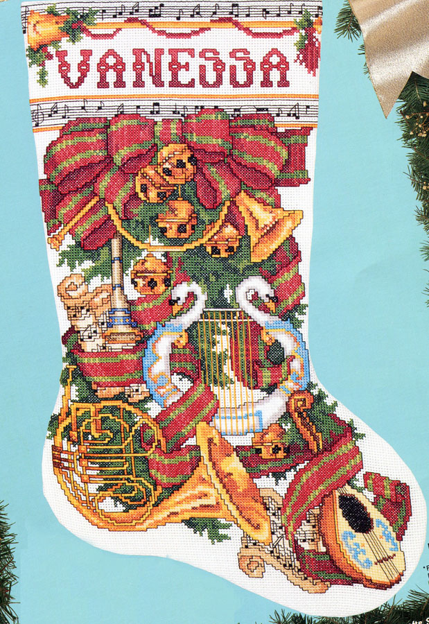 Kooler Design Studio The Sounds Of Christmas Stocking Cross Stitch  - Cross Stitch Patterns For Christmas Stockings