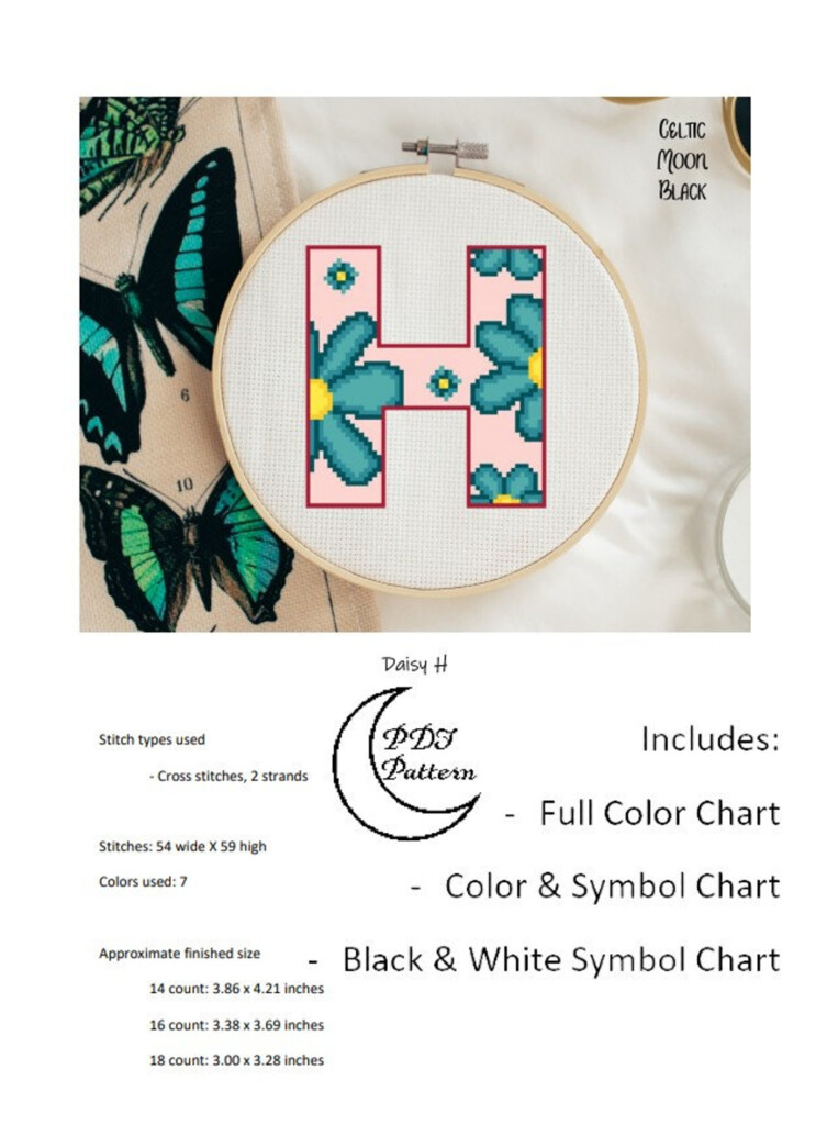 Letter H Cross Stitch Pattern Instant PDF Download Modern Etsy - Letter H Cross Stitch Pattern
