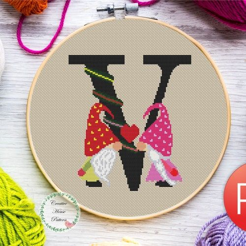 Letter J Cross Stitch Pattern Christmas Gnome Counted Cross Stitch  - Letter J Cross Stitch Pattern