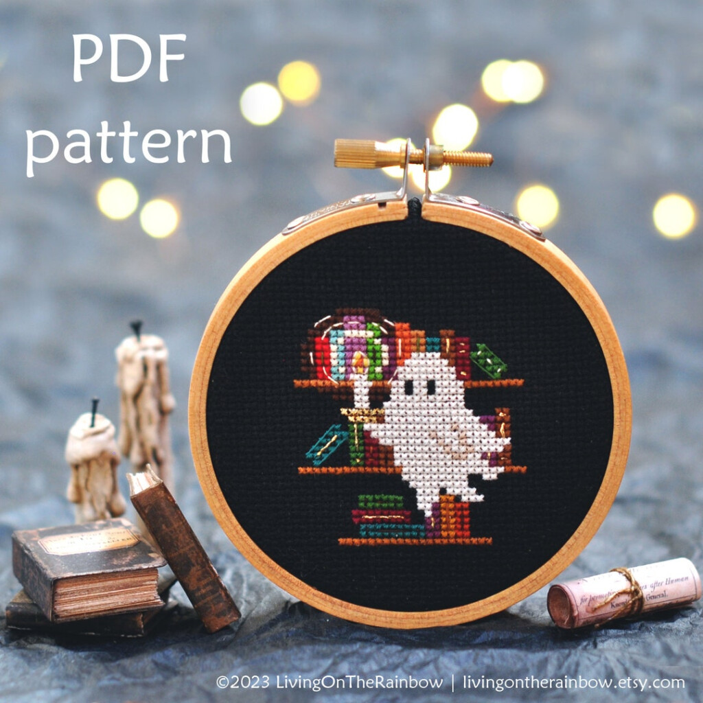 Library Ghost Cross Stitch Ghost Cross Stitch Pattern Haunted Library  - Free Ghost Cross Stitch Patterns