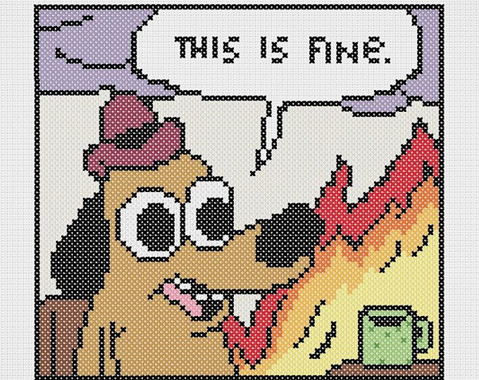 Meme Cross Stitch Pattern - This Is Fine Meme Cross Stitch Pattern