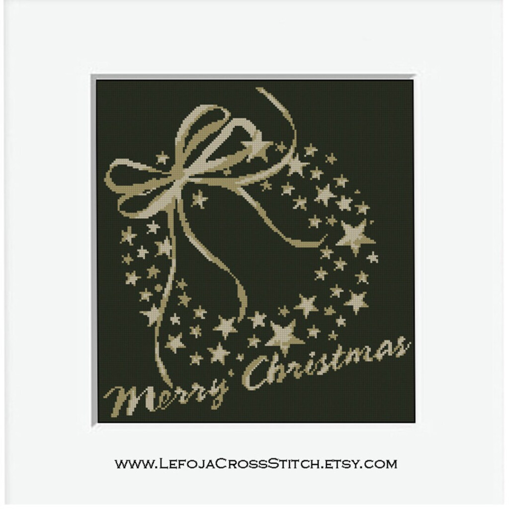 Merry Christmas Cross Stitch Pattern Golden Wreath Of Stars On Black  - Cross Stitch Patterns On Etsy
