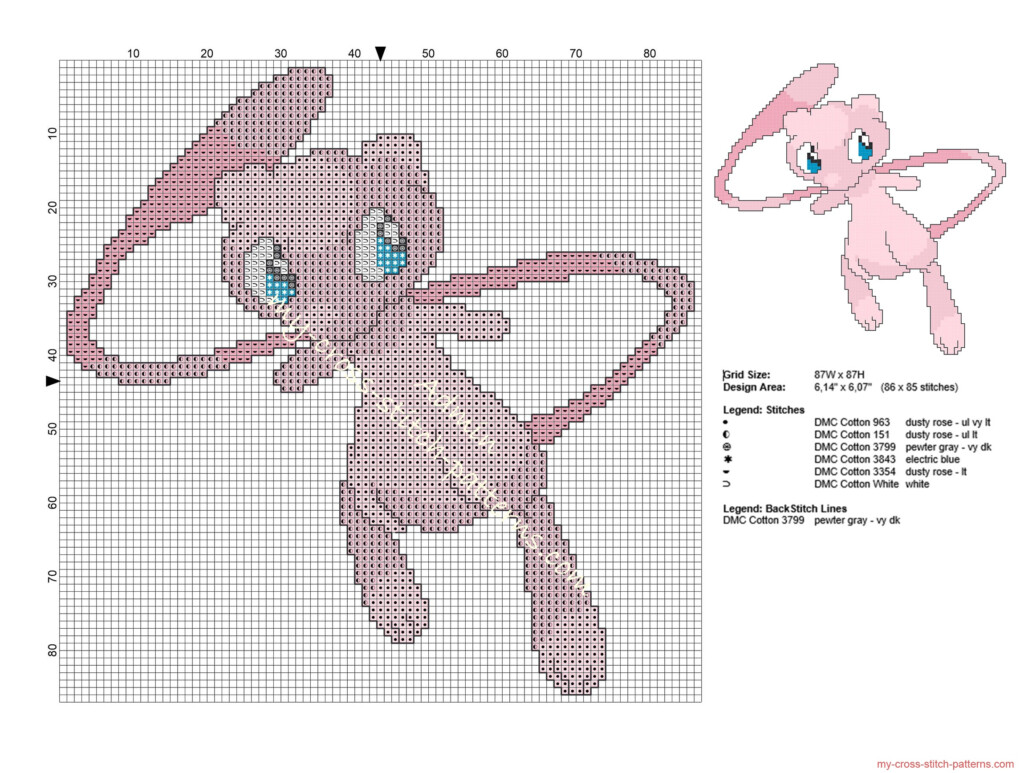 Mew Legendary Pok mon 151 Free Cross Stitch Pattern Free Cross Stitch  - Pokemon Cross Stitch Pattern Book