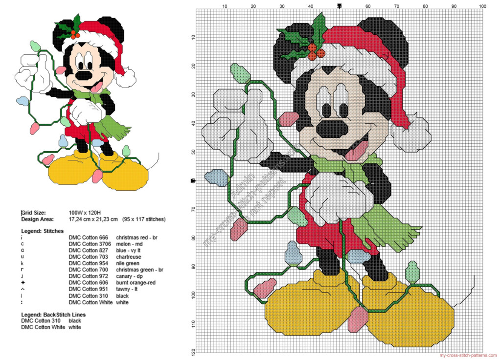 Mickey Mouse With Christmas Lights Free Cross Stitch Pattern 95x117  - Free Mickey Mouse Cross Stitch Patterns